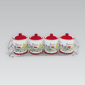 Набор для специй Maestro MR-20008-04CS Flora 4 керамические баночки с подставкой