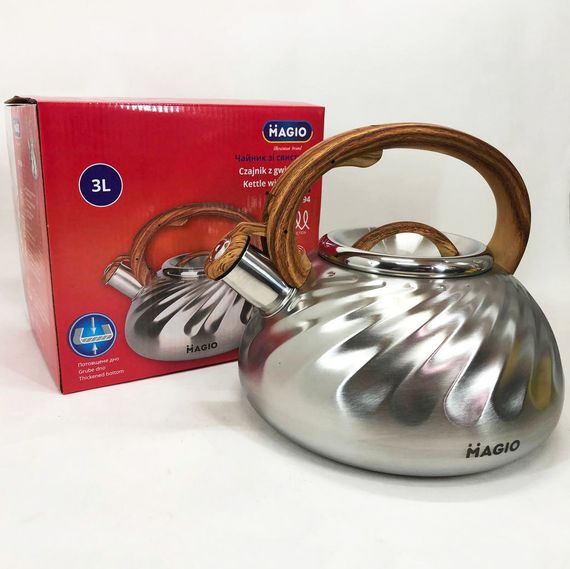 Чайник Magio MG-1194 3 л зі свистком, чайник зі свистком для індукційної плити, чайник газовий