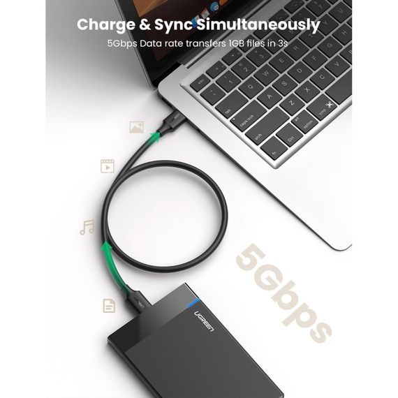 Дата кабель USB 3.0 AM to Micro B 0.5m US130 black Ugreen (10840) | Зображення 1