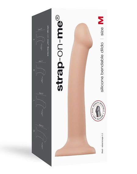 Насадка для страпону Strap-On-Me Dual Density Dildo Flesh M, діаметр 3,3 см, двошарова, гнучкий | Зображення 3