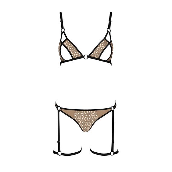 Эротический комплект нижнего белья Passion GABI SET XXL/XXXL beige, трусики с гартерами | Зображення 2