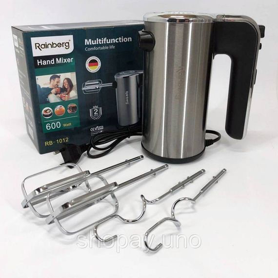 Миксер ручной электрический Rainberg RB-1012 600W Нержавейка, ручной миксер для кухни, мощный миксер | Зображення 5
