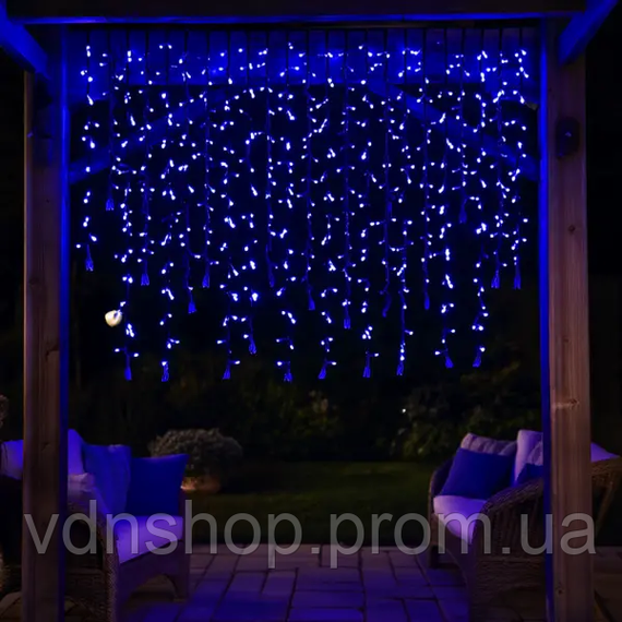 Вулична гірлянда Бахрома 20 м 335 LED гірлянда штора чорний провід Синій 20MBBL | Зображення 1