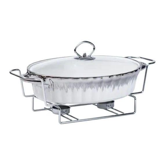 Марміт овальний порцелянаовий 1,5 літра на металевій підставці з підігрівом HP1023 | Зображення 1