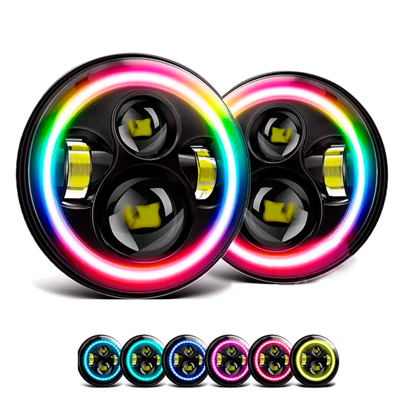 Cветодиодные LED фары RGB, 75 Вт, 7 дюймов, Нива, УАЗ, ВАЗ 2101, 2121, FJ Cruiser, Мото