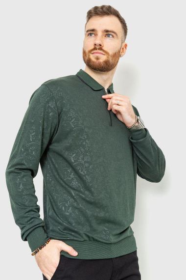 Поло мужское сдлинным рукавом  цвет зеленый 157R300-3 | Зображення 2