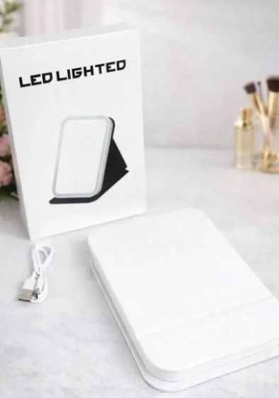 Дзеркало YB-006 з LED-підсвіткою на підставці акумулятор 3 режими світіння сенсорне керування Білий | Зображення 5