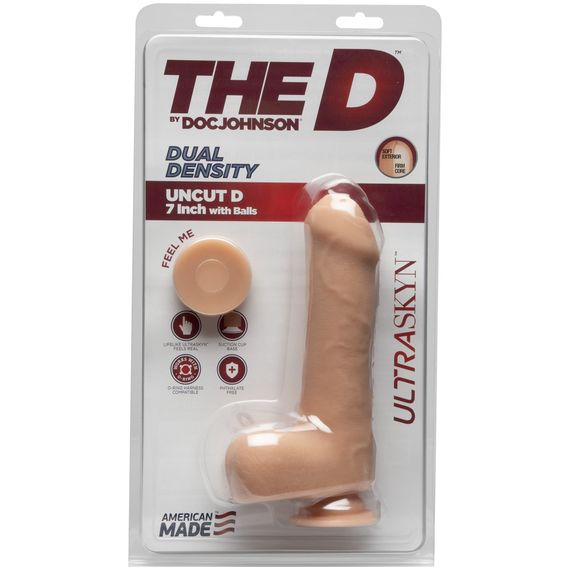 Фалоімітатор Doc Johnson The D - Uncut D - 7 Inch With Balls ULTRASKYN, діаметр 4,5 см, необрізаний | Зображення 1