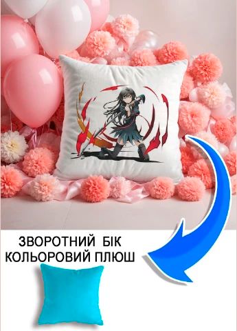Подушка плюшева Мерч Крафт Дизайн з принтом аніме Tendo Kisara блакитний плюш квадратна 33х33 см