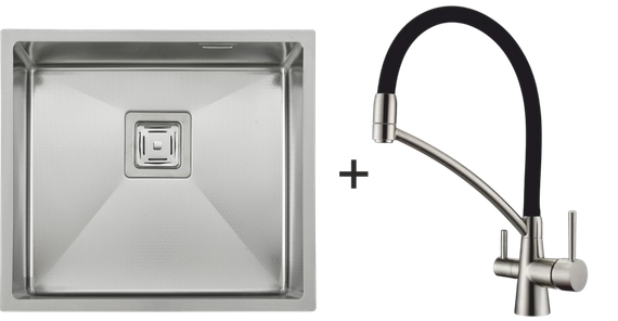 Мийка Quadro 49 Celldecor + Змішувач FKM 3110 Inox Black 8213.401.0045
