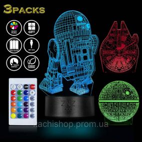 3D LED Нічник Світильник 16 кольорів Star Wars / Зоряні війни пульт ДК/Змінні персонажі