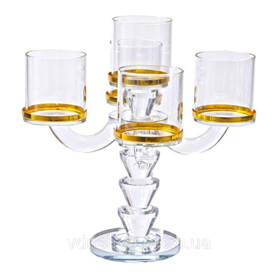 Канделябр на 5 свечей 19×19×23 см подсвечник стеклянный декоративный c золотой окантовкой HP-4-36 | Зображення 1