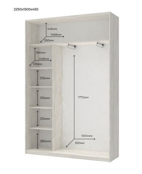 Шкаф-купе двухдверный Doros Сити Лайт 150х45х225 см Белое дерево (DRS-011074) | Зображення 2