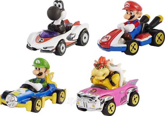Hot Wheels Mario Kart Characters and Karts. Хот Вілс набір машинок Маріо Карт, 4шт.: Маріо, Луїджі, Баузер, Йоші | Зображення 3