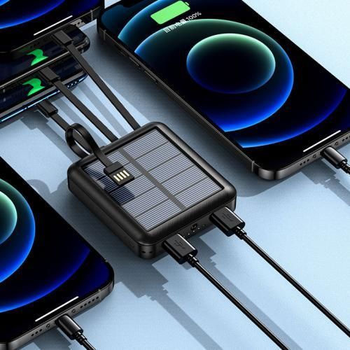 Повербанк Power Bank на солнечной панели со встроенными кабелями 10000mAh | Зображення 2