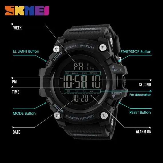 Годинник для військовослужбовців SKMEI 1384BK BLACK | Брендовий чоловічий годинник | Наручний годинник XI-461 skmei електронний | Зображення 3