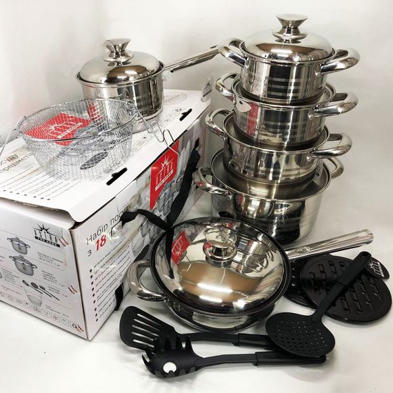 Набір посуду 18 предметів ASTRA A-2518, каструлі з нержавіючої сталі, каструлі з кришками, гарні каструлі | Зображення 4