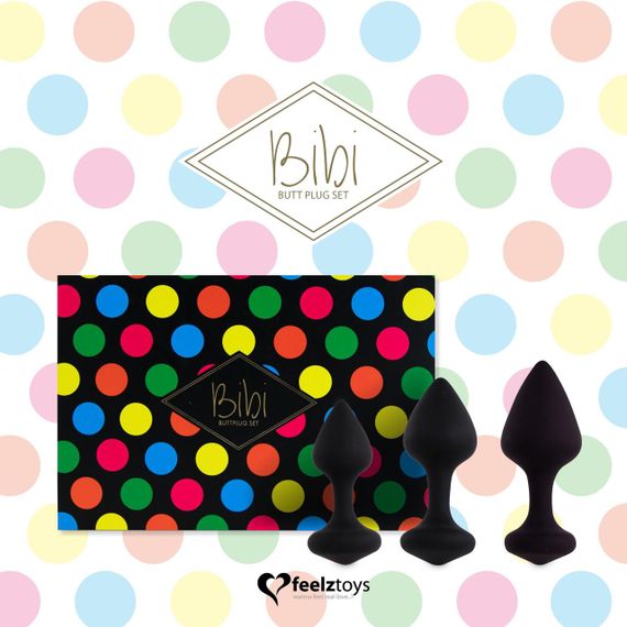 Набор силиконовых анальных пробок FeelzToys - Bibi Butt Plug Set 3 pcs Black | Зображення 3