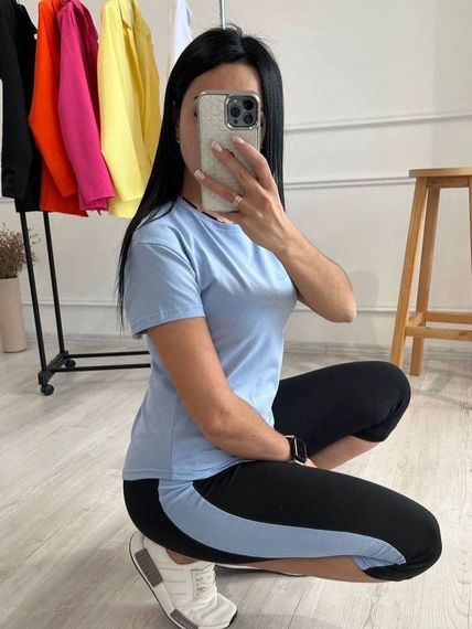 Женский летний костюм бриджи и футболка GF07928 цвет черно-голубой, размер 46/48 | Зображення 2