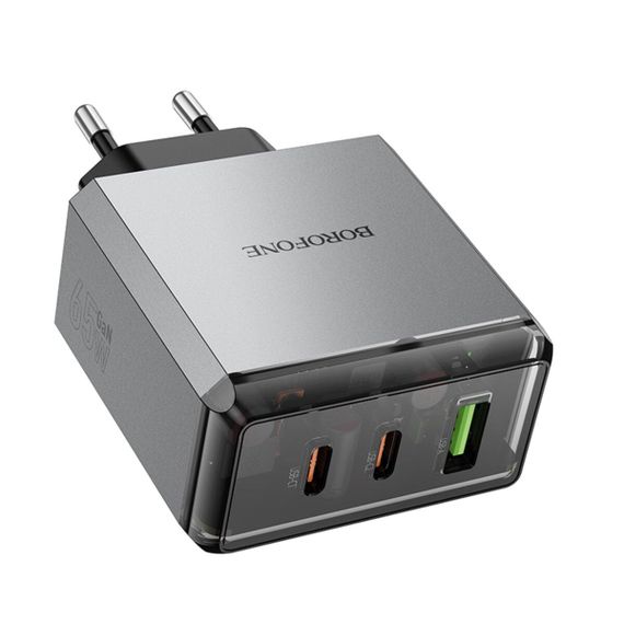 Мережевий зарядний пристрій BOROFONE BN22 Lena PD65W(2C1A) charger(EU) Metal Gray | Зображення 3