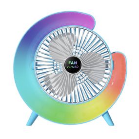 Вентилятор настольный аккумуляторный с RGB подсветкой, вращением 180° и USB зарядкой