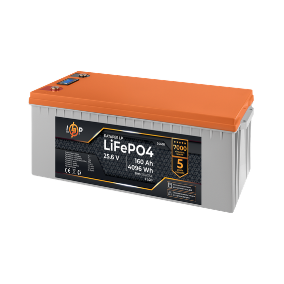 Акумулятор LP LiFePO4 25,6V - 160 Ah (4096Wh) (BMS 150A/75А) пластик LCD для ДБЖ | Зображення 1