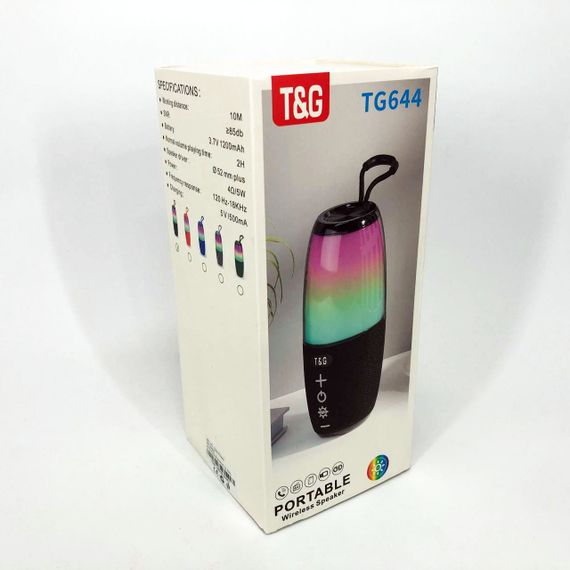Портативна колонка TG644 5W з RGB підсвічуванням та ремінцем, блютуз колонка з акумулятором. Колір: чорний | Зображення 3