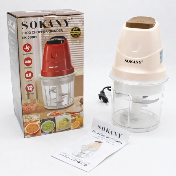 Кухонный измельчитель 250 Вт, Sokany SK-06009 электрический измельчитель для овощей, мяса и зелени, компактный блендер-чоппер | Зображення 5