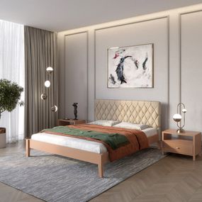 Полуторне дерев&#039;яне ліжко Mebigrand Венеція ДК Коричневий (RAL8025)/Аляска 23 (Бежевий) 120х190 см