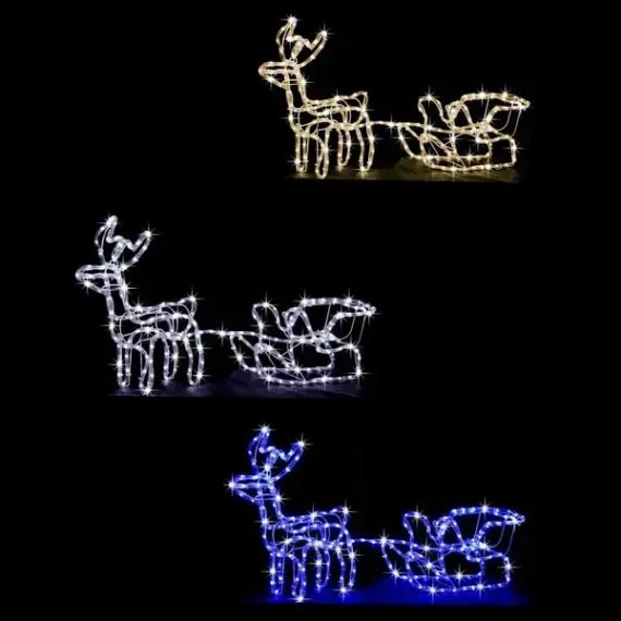 Теплий білий Вуличний новорічний олень із дюралайту маленький із санями від мережі | Зображення 1