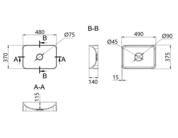 Раковина накладна Qtap Tern Stone grey, прямокутна, з донним клапаном QT17116069SG | Зображення 1