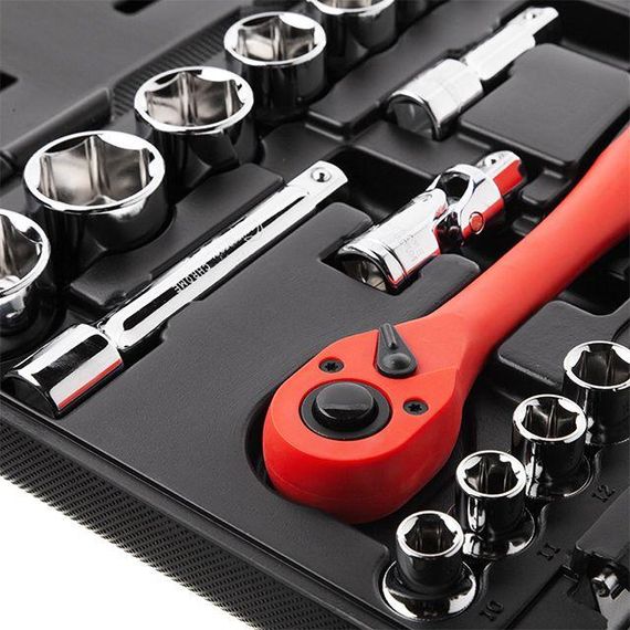 Набір інструментів, проф., 1/2", Cr-V, 21 од., головки: 10-32 мм, кейс INTERTOOL ET-6021 | Зображення 3