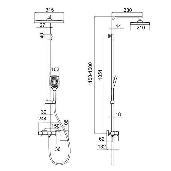 Душова система для кабіни Qtap Capricorn на три споживача (з виливом) 53103KNC Chrome | Зображення 1