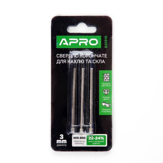 Свердло трубчасте з алмазним напиленням 3 мм (3 шт. у пачці) APRO 8303101 | Зображення 3