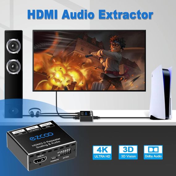 HDMI 2.0 аудіо-екстрактор 4K 60Hz, SPDIF 5.1CH, 3.5 мм L/R, HDR, EDID, HDCP 2.2, сумісність з PS5, Xbox, Apple TV | Зображення 7