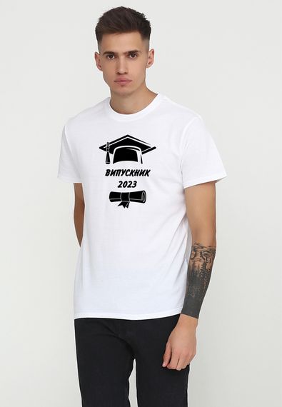 Футболка чоловіча біла з принтом "Випускник", 2XL