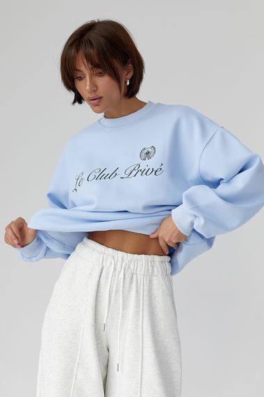 Утеплений світшот із написами - блакитний цвет, ONE SIZE (є розміри) | Зображення 4