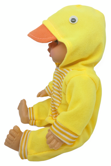 Пупс лялька розмовляє плаче сміється в костюмі каченя 29.5 см Little baby з пляшечкою | Зображення 2