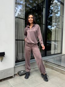 Женский спортивный костюм весна-осень свитшот и джоггеры NB24049 цвет мокко, размер 54/56