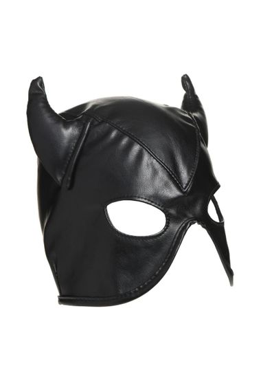 Маска з рогами Master Series: Dungeon Demon Bondage Mask with Horns, чорна Sex Aura | Зображення 2