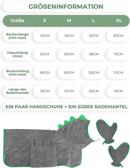 Халат-полотенце для собак на липучке быстросохнущее регулируемое микрофибра с перчатками для лап для купания | Зображення 4