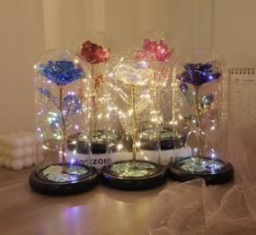 Троянда в колбі з LED підсвічуванням, Галактична троянда в скляній колбі   знижка