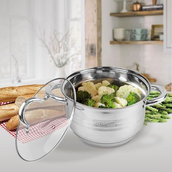 Каструля Maestro MR-3513-26, 8.2 л, 26 см, з нержавіючої сталі з кришкою, для всіх типів плит | Зображення 1