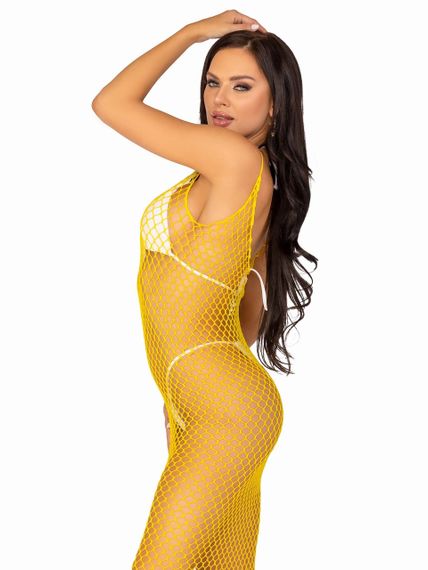 Длинное платье Leg Avenue в крупную сетку, желтое, One size sexstyle | Зображення 1