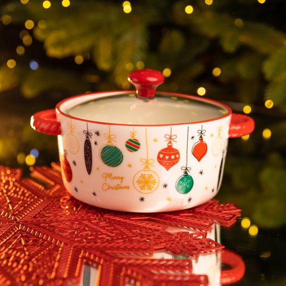 Супниця порцелянова Merry Christmas новорічна  800 (мл) з кришкою Yiwu FM-CS-9B | Зображення 1
