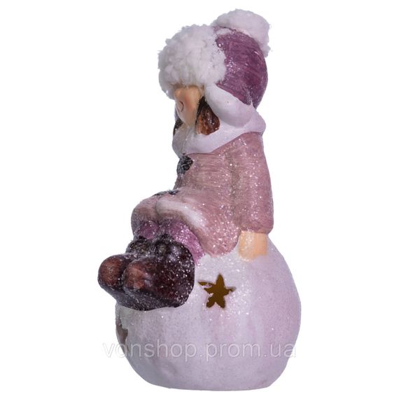 Новогодняя фигурка с подсветкой Девочка на снежном шаре из фарфора 7×7×16 (см) новогодний декор для дома, квартиры на подарок | Зображення 2