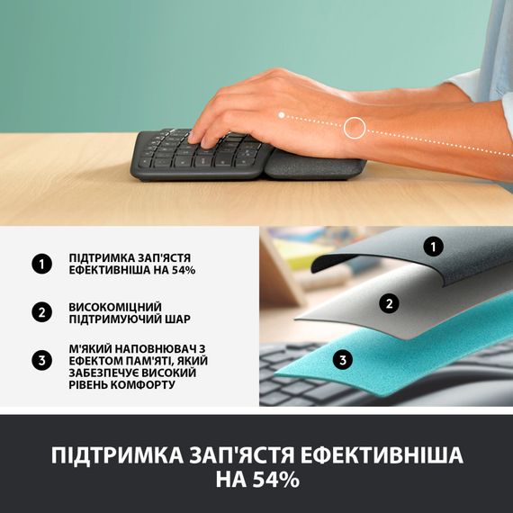 Клавіатура Logitech ERGO K860 Bluetooth/Wireless UA Black (920-010108) | Зображення 3
