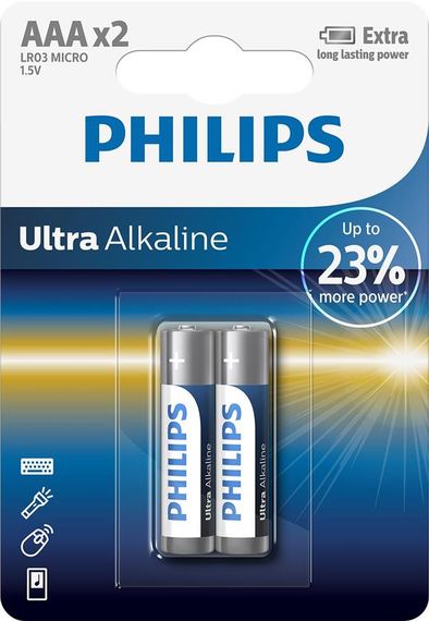 Philips Батарейка Ultra Alkaline лужна AAA блістер, 2 шт (LR03E2B/10)