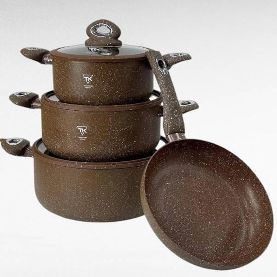 Набір каструль із прогумованими кришками + сковорода Top Kitchen TK-00094R Коричневий