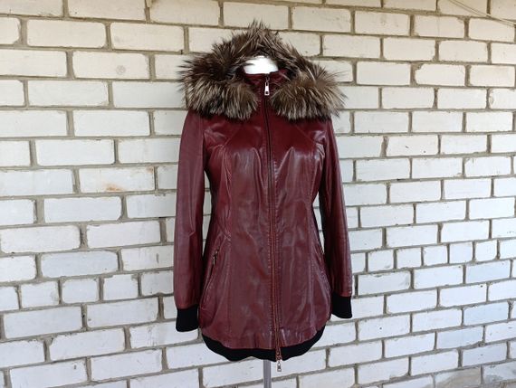 Б/у Кожаная женская куртка Albertini Collezione с мехом бордовая 50-52 (XL) | Зображення 2